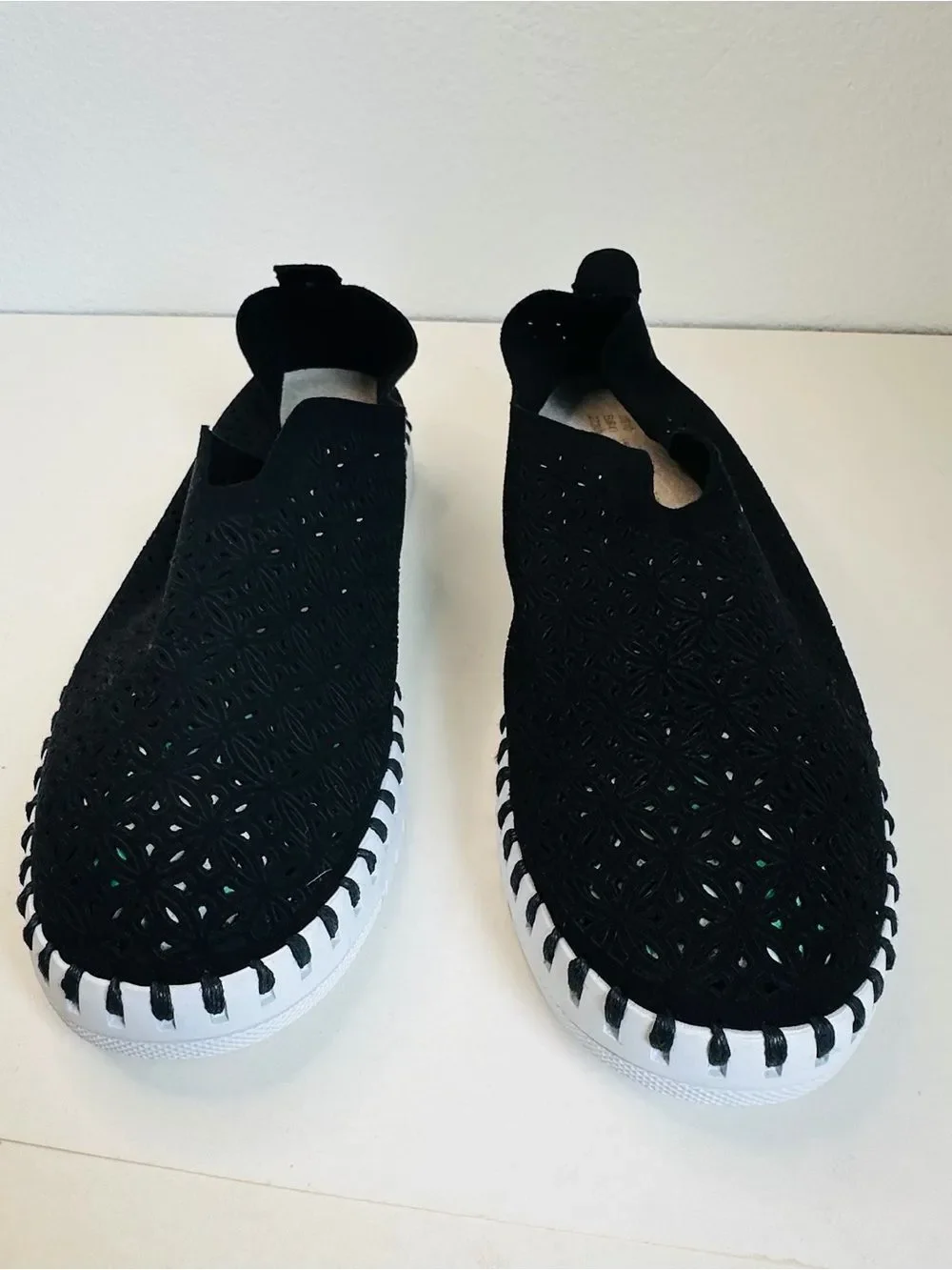 Project Cloud Black Suede Leather Lazer Cut Slip on Shoes